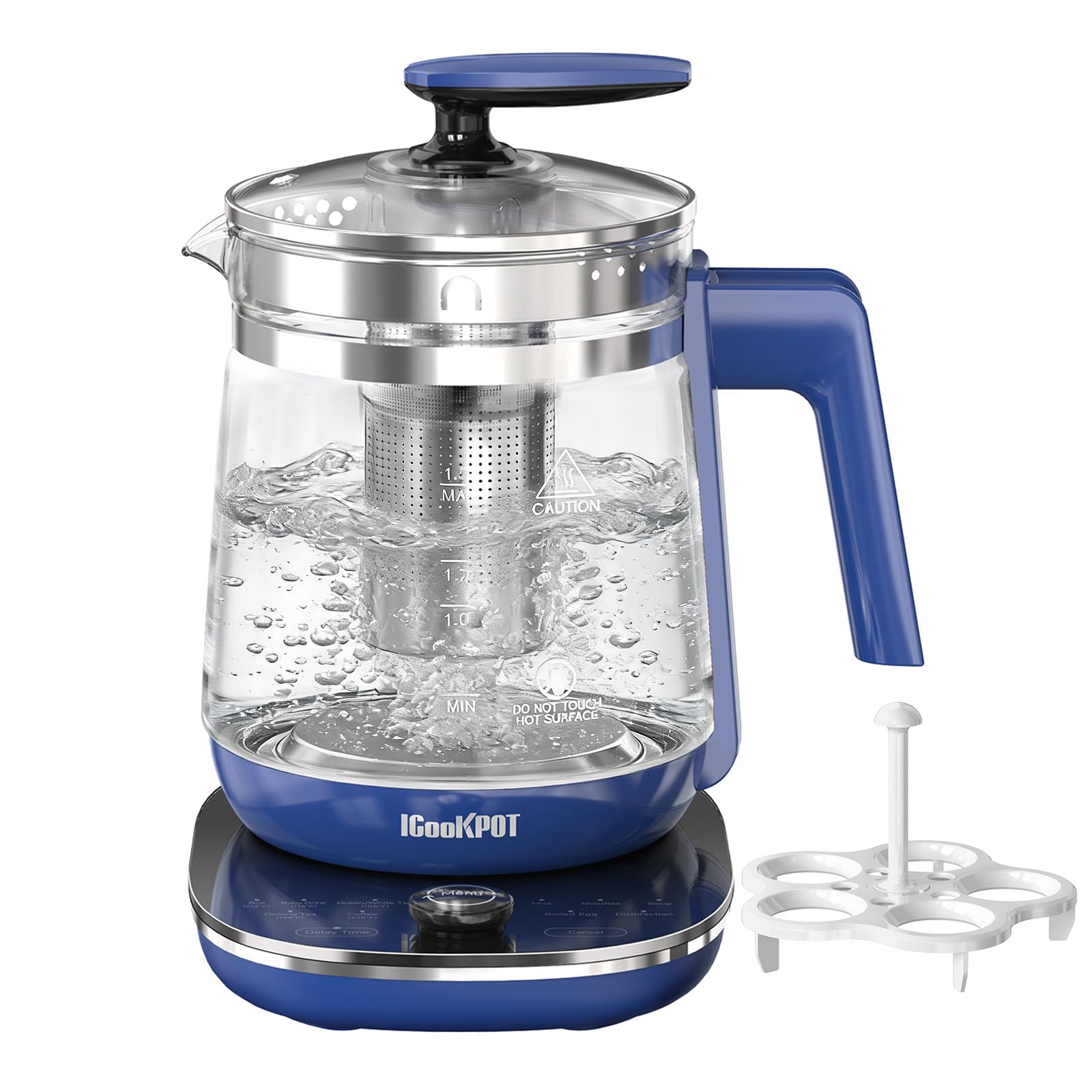 Electric Kettle 1.5L Borosilicate Glass, 1200W Temperature Control Tea Kettle with Auto Shut-Off &amp; Boil-Dry Protection, BPA-Free Stainless Steel Base, Fast Boil for Coffee &amp; Tea, Blue