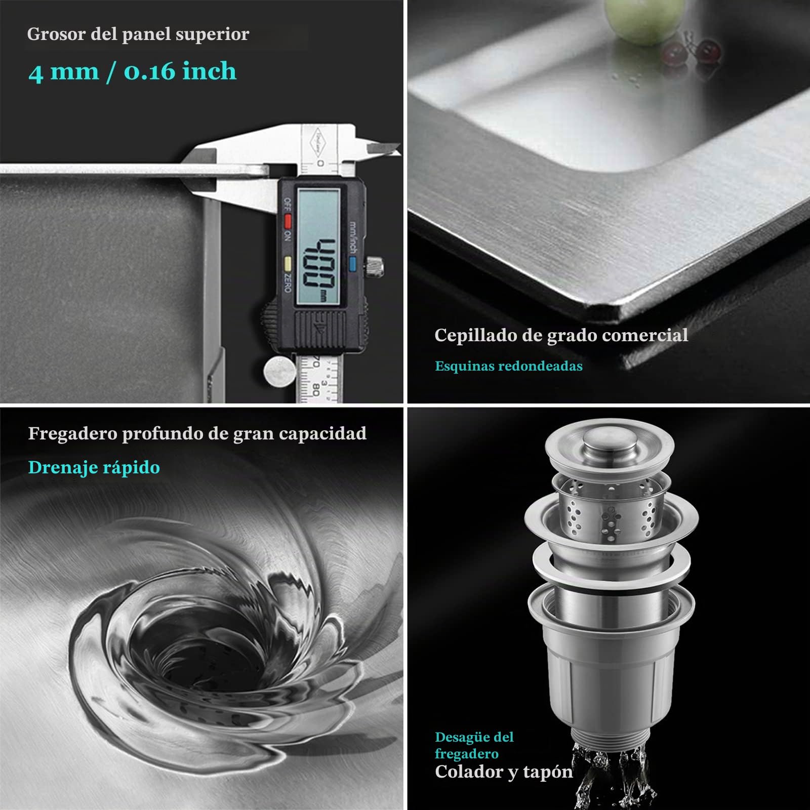 Fregadero Utilitario de Lavandería con Tabla de Lavar de Acero Inoxidable para Cocina, Fregadero Doméstico, Fregadero para Piscina, Balcón, Habitación, Facil de Limpiar, Doble Seno, 700mm/27.5"