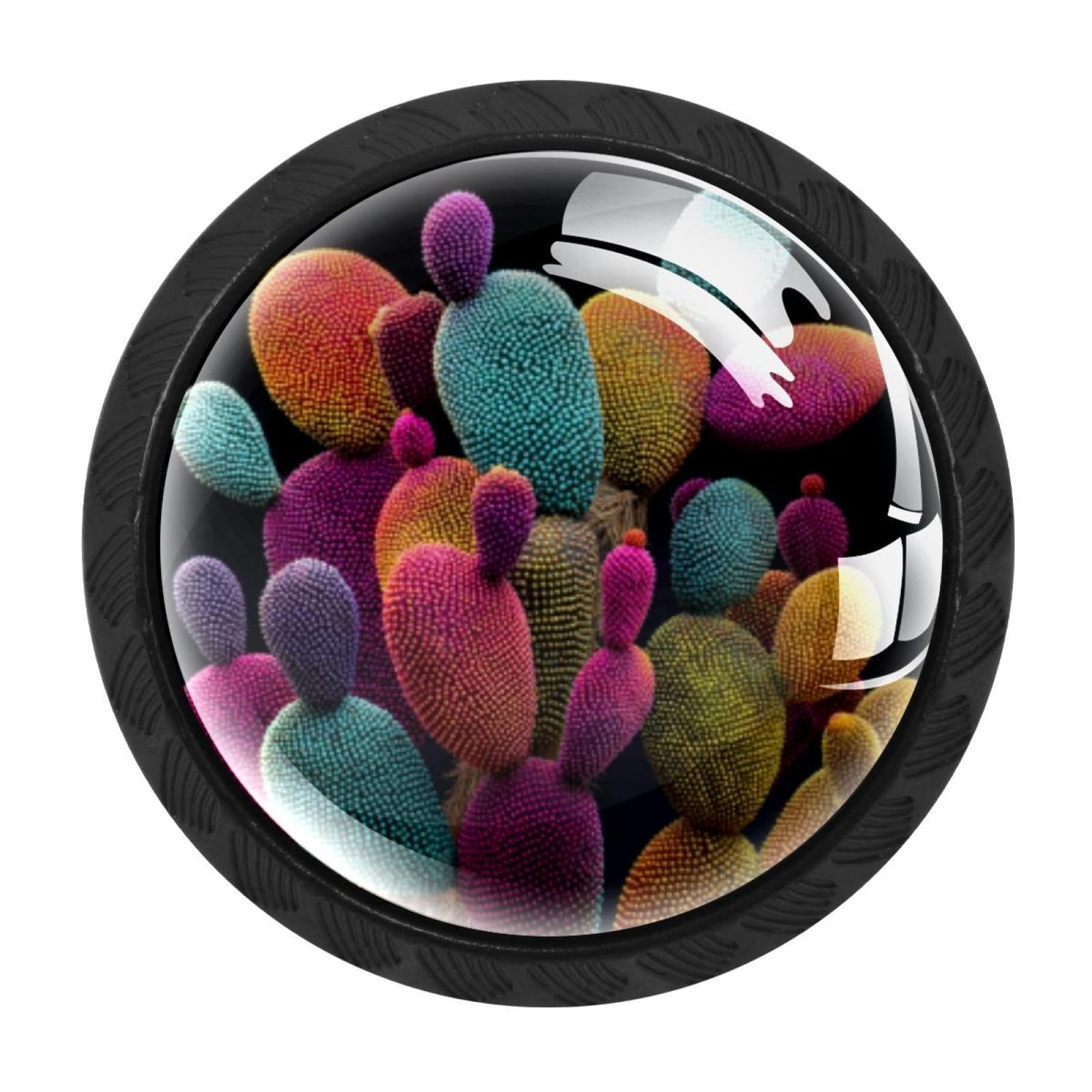 CHENZZZZ 4pcs Round Cabinet Knobs for Home Wardrobe Office Kitchen Dresser and Cupboard Cute Colorful Cactus (2) DIY Glass Drawer Pull Handle with Screws