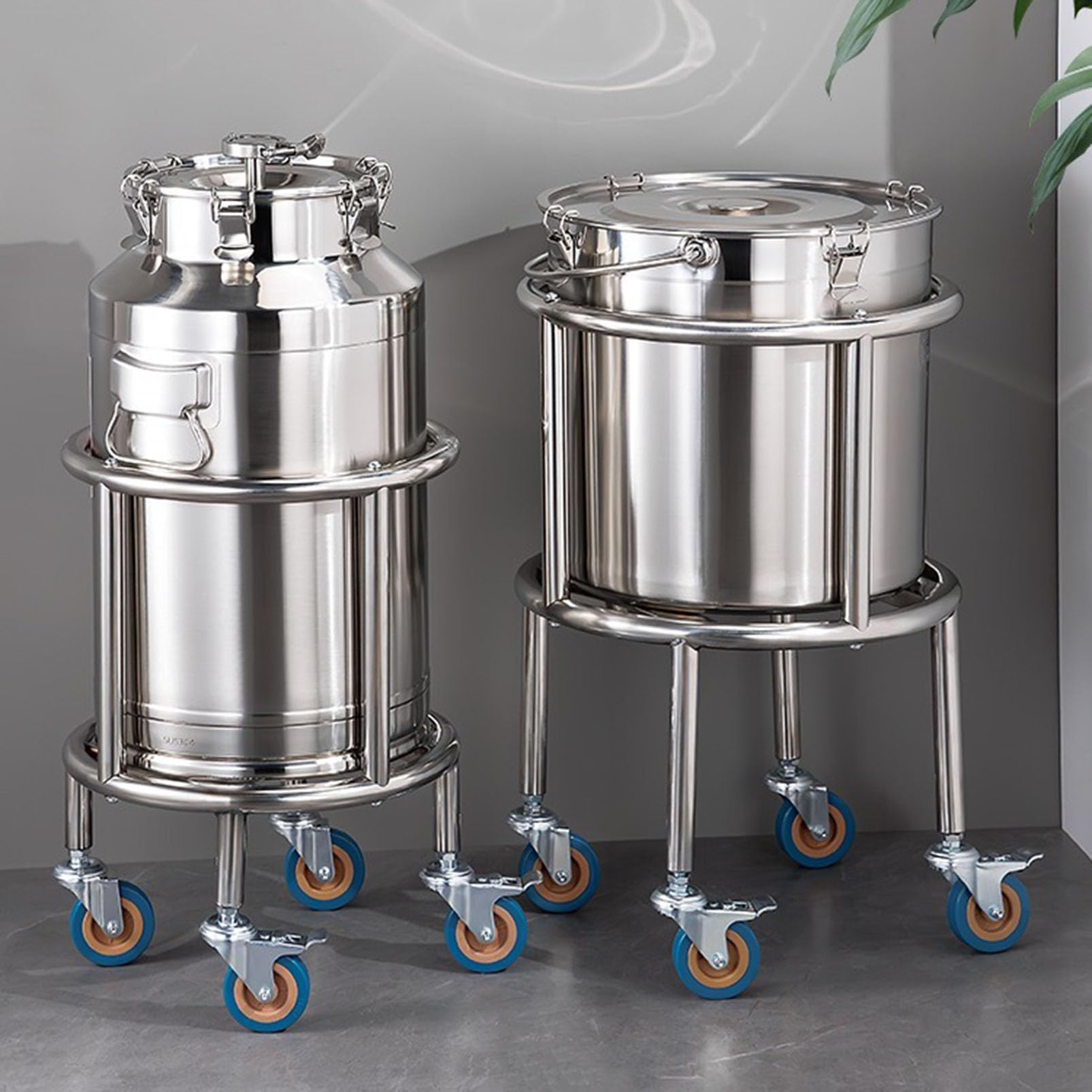 Carro para bidones de Alta Resistencia con Ruedas giratorias, Carro para barriles de Acero Inoxidable con Base de Rodillos para Cubos de Basura, Carro Multifuncional para barriles Grandes, c
