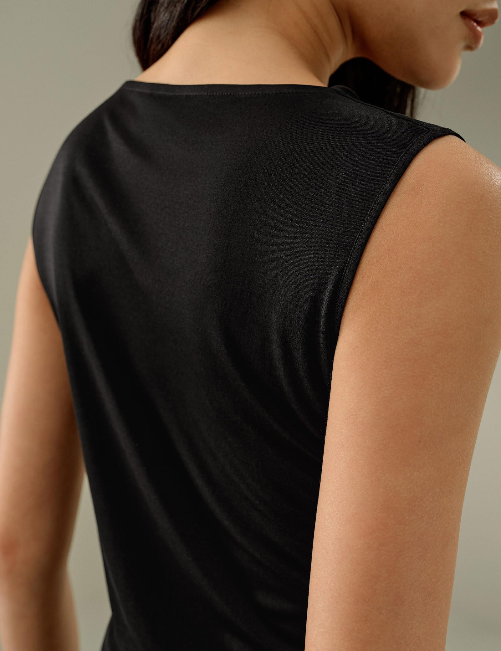 LilySilk Damen Pure Seide Jersey T-Shirt Ärmellos Slim Fit Cowl Neck Tanktop Seiden Shirt Oberteil Atmungsaktiv Elegant Bequem Basic