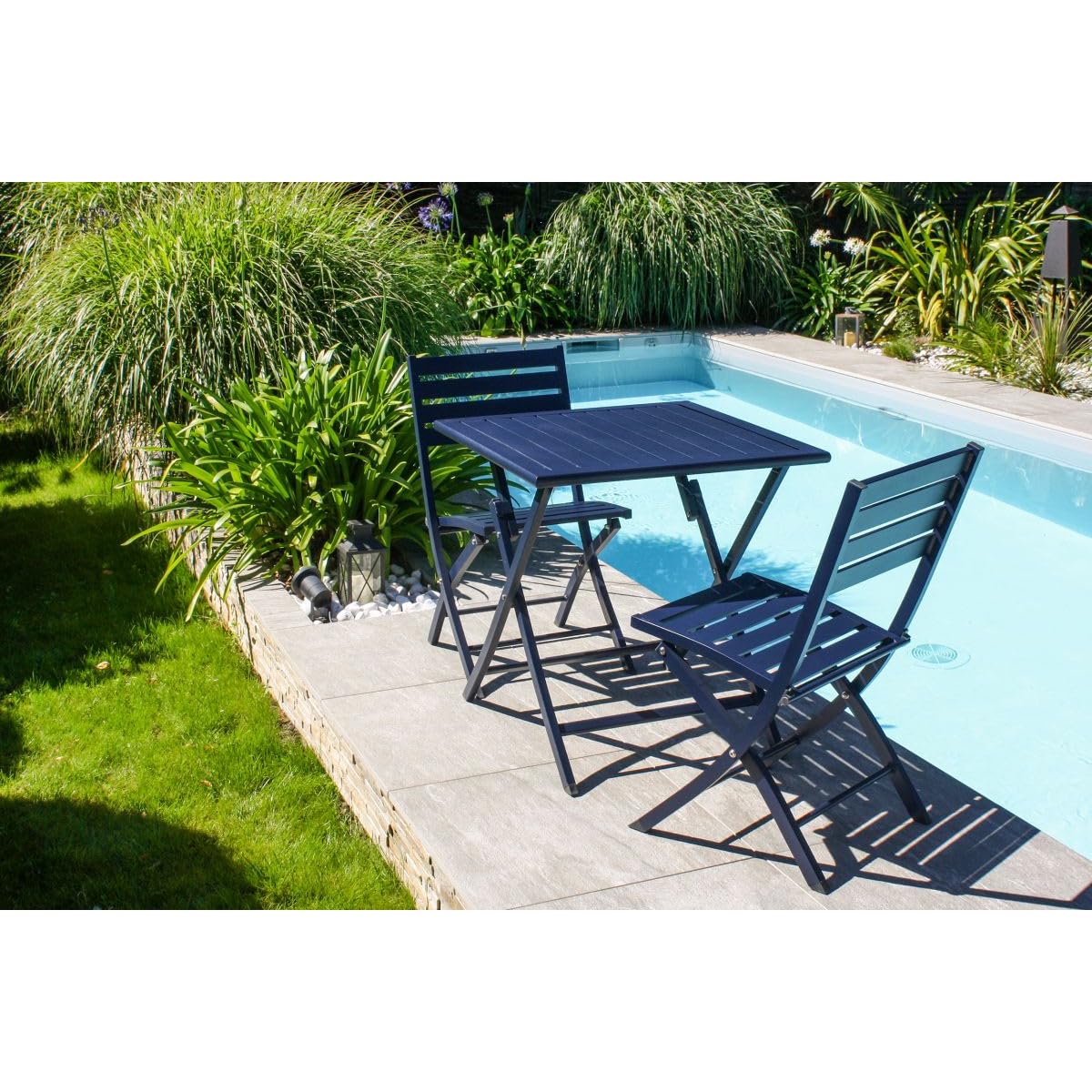 Paris Prix Ensemble Table de Jardin Pliante & 2 Chaises Marius 70cm Bleu Marine