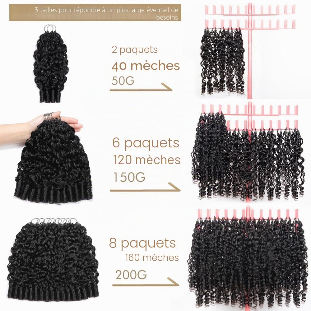 Renyarch Miracle Burmese Curly Mini Knots Crochet Human Hair - Extensions de Cheveux Humains Pré-Séparés pour Femmes Noires,6pcs 150g Crochet Braids Water Wave Nœuds Invisible Knotless, 16 pouces 1B