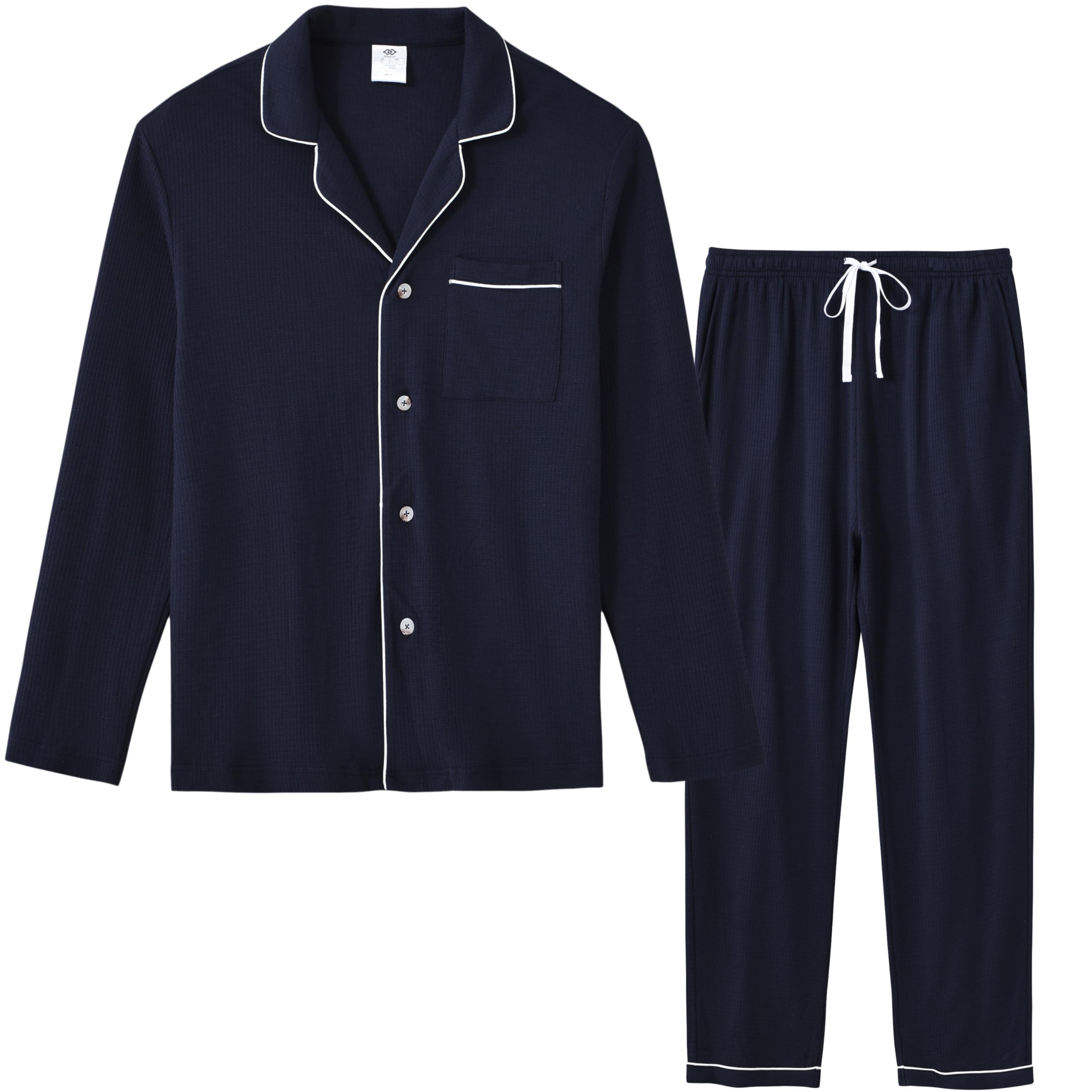 MoFiz Pigiama Uomo Cotone Modal Lungo Pigiami Due Pezzi Invernale Manica Lunga Pigiama Aperto Davanti Bottoni Morbido ed Elegante Abbigliamento da Notte Casa M-4XL
