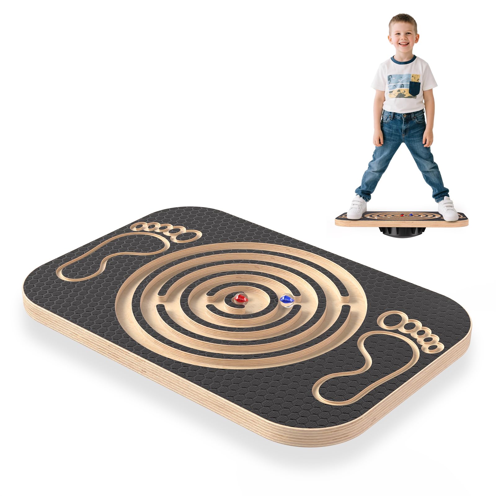 Balance Board in legno per bambini e adulti con 2 palle, tavola di bilanciamento con labirinto integrato per giochi interattivi,Tavoletta Propriocettiva 44.5x30cm (17.5x11.8in)