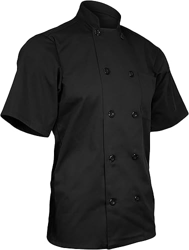 ChefsCloset Chaqueta de chef unisex de manga corta con botones, color negro, 2XL