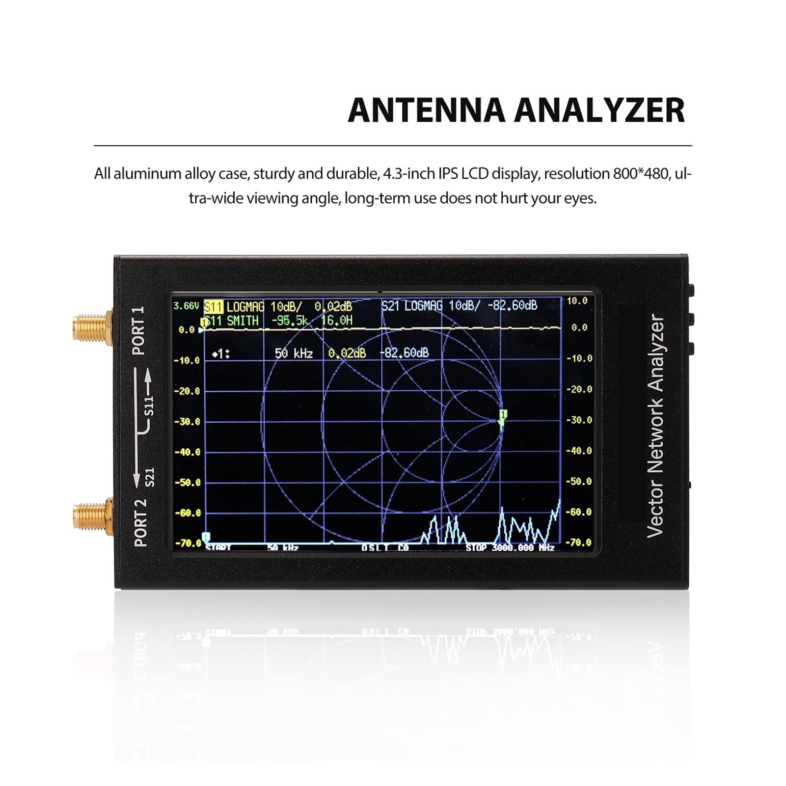 Spektrumanalysator, 4,3 Zoll IPS LCD Screen 3G Vektor -Netzwerkanalysator SAA-2N Nan OVNA-F V2 USB Antennenanalysator Shortwave HF VHF UHF S-A-A-2(2.8 Inch 1950mAh)