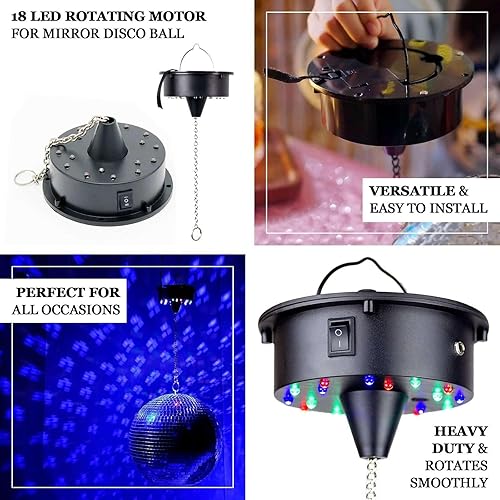 Miniatura 4 de Efavormart - Motor giratorio de 18 luces LED resistente para colgar espejo de bola de discoteca, motor a batería de 5 RPM con cadena colgante de 8