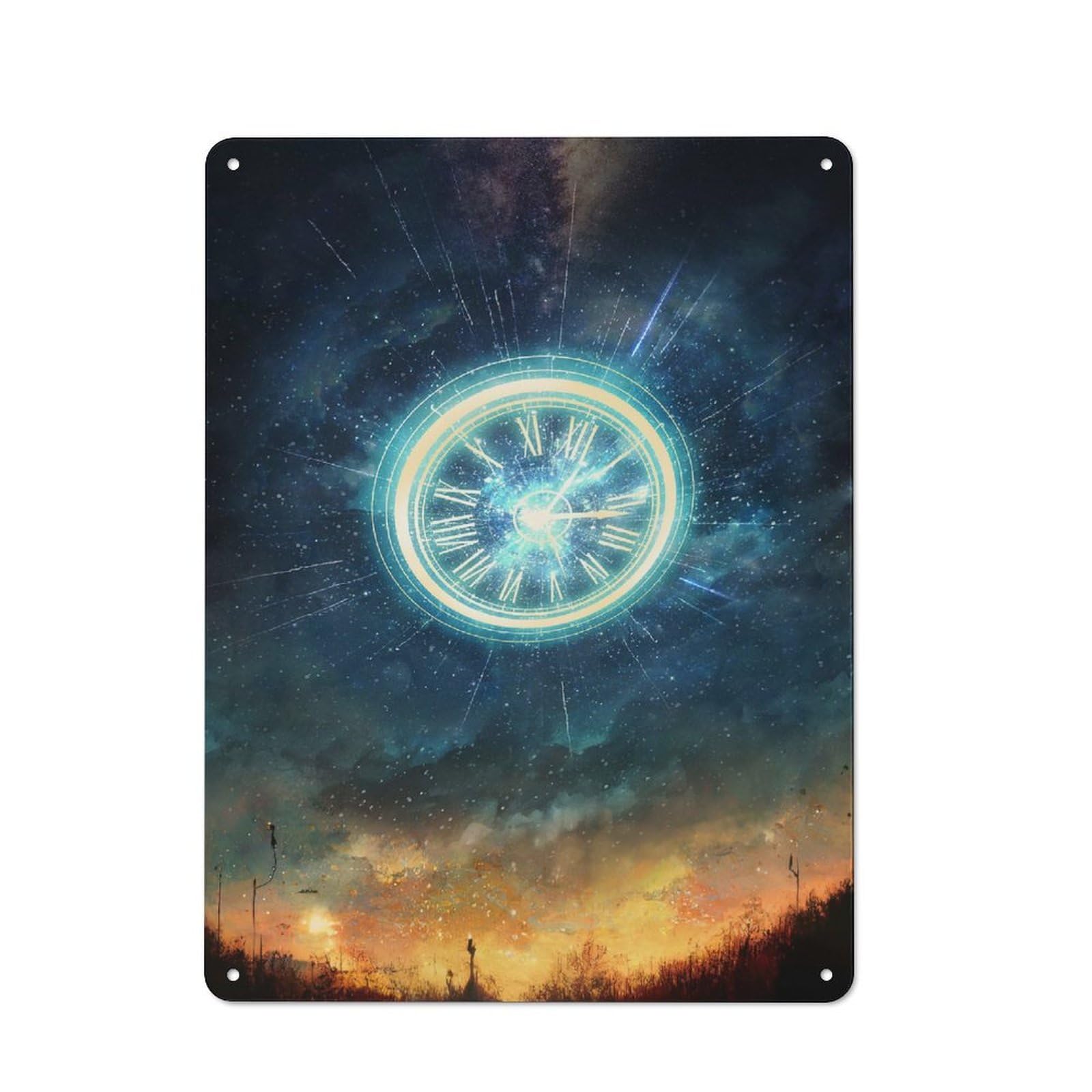 Junmoney Astral Clock Cottage Style Metal Wall Decor 40X30cm, Tin Wall Plaque For Kitchen, Cottage, Porch Or Garden Room