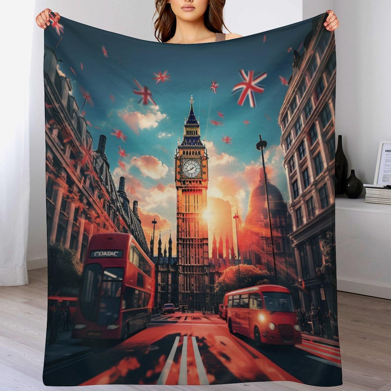 Couverture Londres 100x130cm plaid lit et canapé paysage urbain