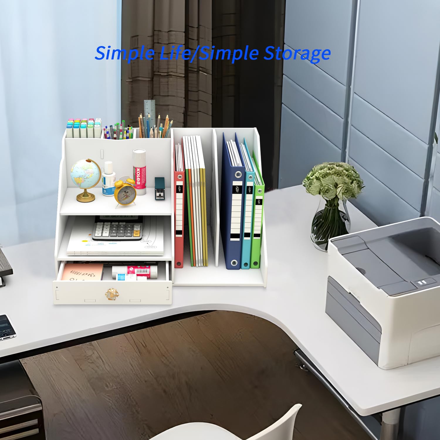 Büro organizer-2-stufiger Papier Organizer mit Schublade und 3 Stifthaltern,Schreibtisch organizer-2-stöcki Schreibtisch Akten Organizer für büro Schreibtischutensilien (weiß)