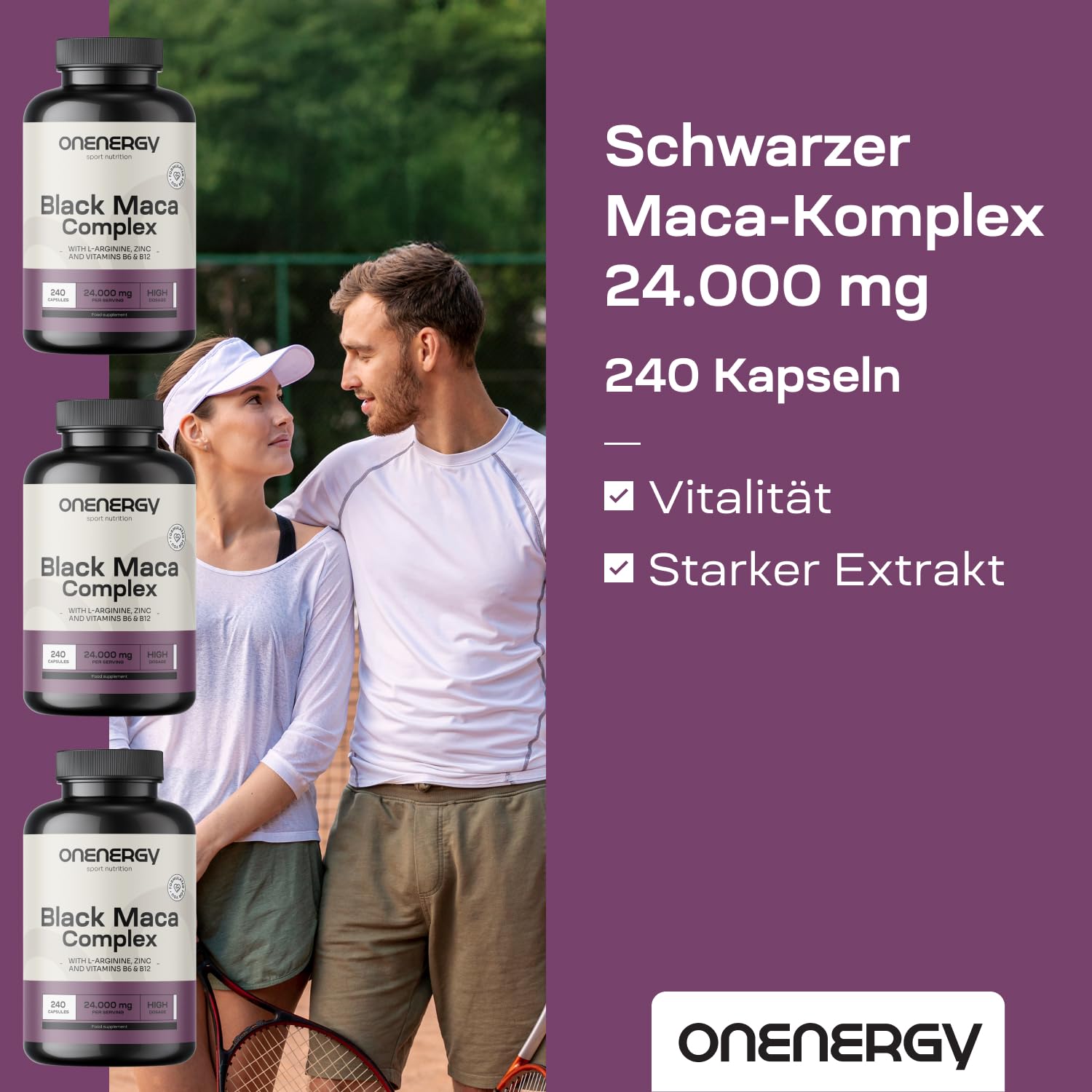 Schwarzes Maca Komplex 24.000 mg – 20:1 Extrakt – 240 Kapseln – Mit L-Arginin, Zink, Vitamin B6 und B12 – XXL Vorrat – Für Männer und Frauen