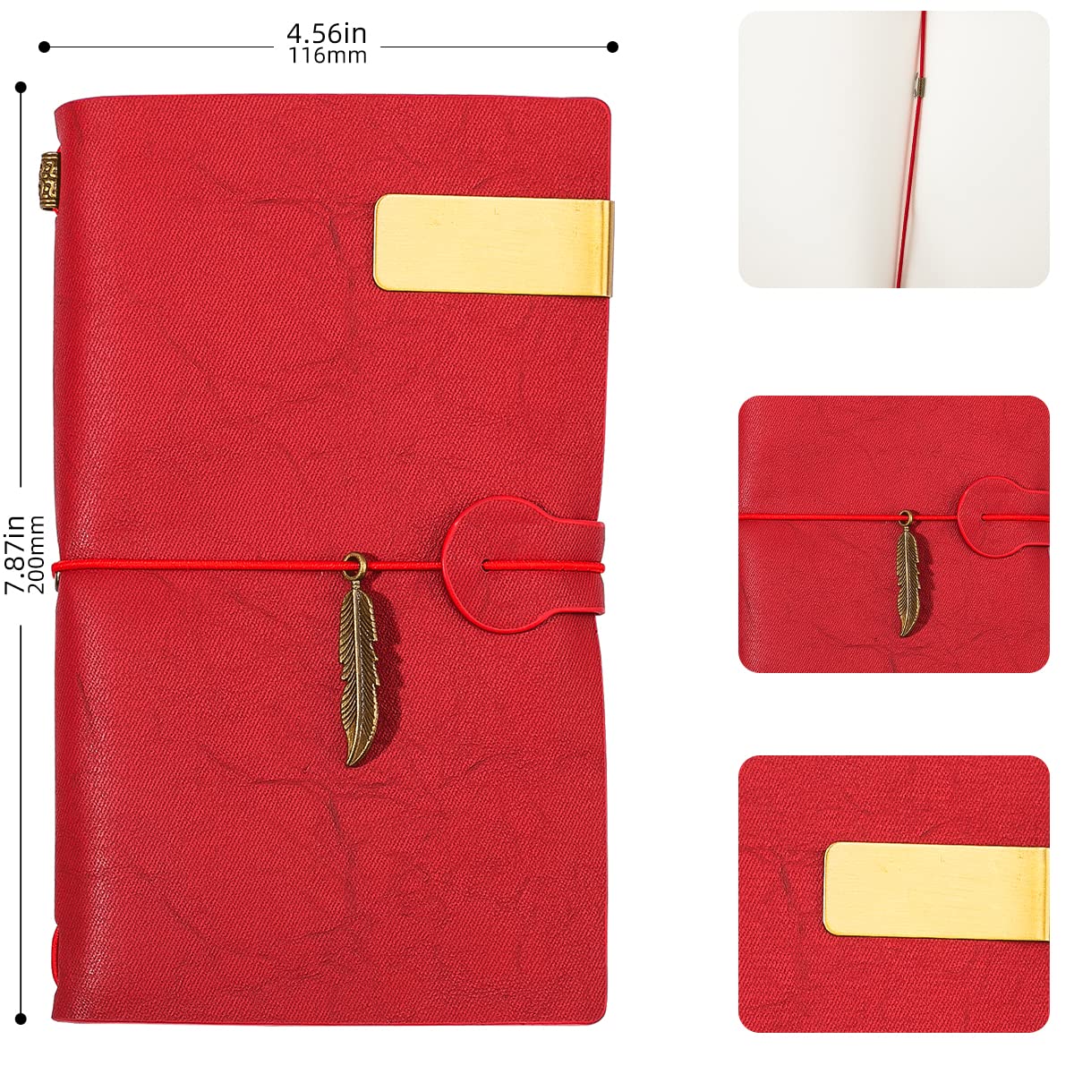 ZMHQLPDZ Lot de 4 carnets de poche en cuir – Petit carnet de voyage rechargeable – Parfait pour écrire, comme cadeau, pour les voyageurs, pour les professionnels, comme journal ou organisateur-Rouge