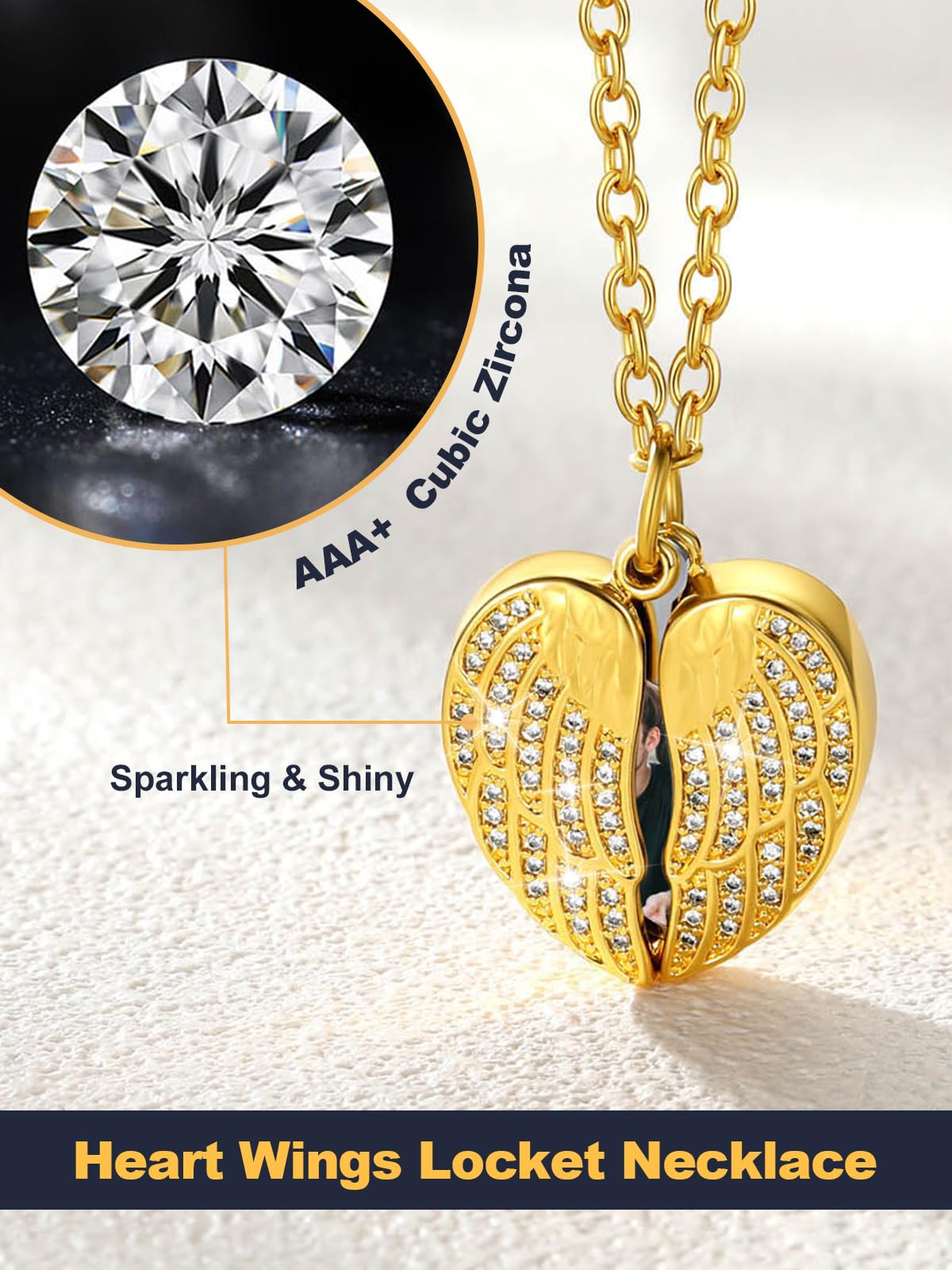 U7 Collana da Donna con Ciondolo Cuore Ali Apribile Personalizzata con Foto in Acciaio Inossidabile 316L Ciondolo Portafoto con Catena 51cm+5cm Regalo per Donna Mamma Compleanno Natale