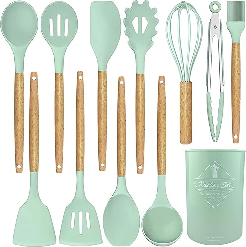 Juego de utensilios de cocina de silicona, 12 piezas, juego de utensilios de cocina de silicona, juego de espátulas de silicona, juego de utensilios