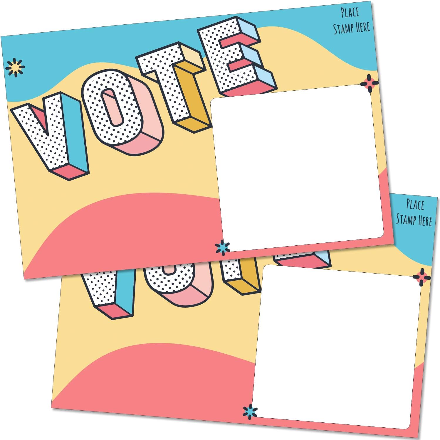 T MARIE 100 Bulk Voter Postcards 4x6” - Fun Colorful Vote Design With Blank Backside of Card to Write a Longer Message to Voters - Uncoated Cardstock for No Smearing