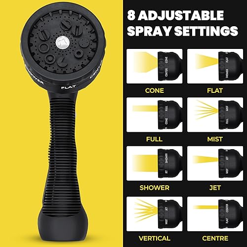 Miniatura 4 de Manguera de jardín plana de 50 pies  Manguera de goma a prueba de fugas con accesorios de latón y boquilla de 9 funciones  Manguera de agua ligera,