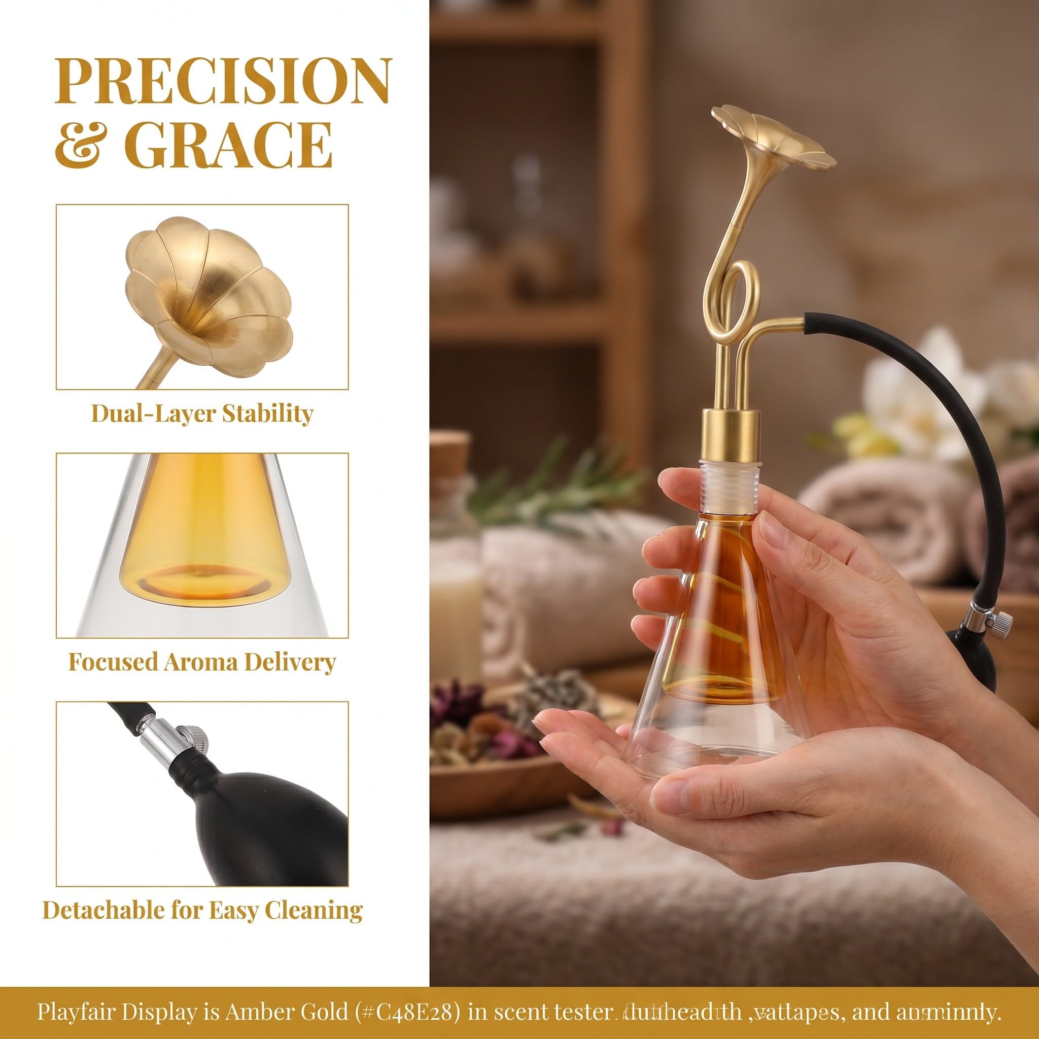 Frasco de vidrio para muestras de aceites esenciales, botella de latón para perfumes, granos de café y té, dispositivo de prueba de fragancias para spas, exposiciones y decoración.