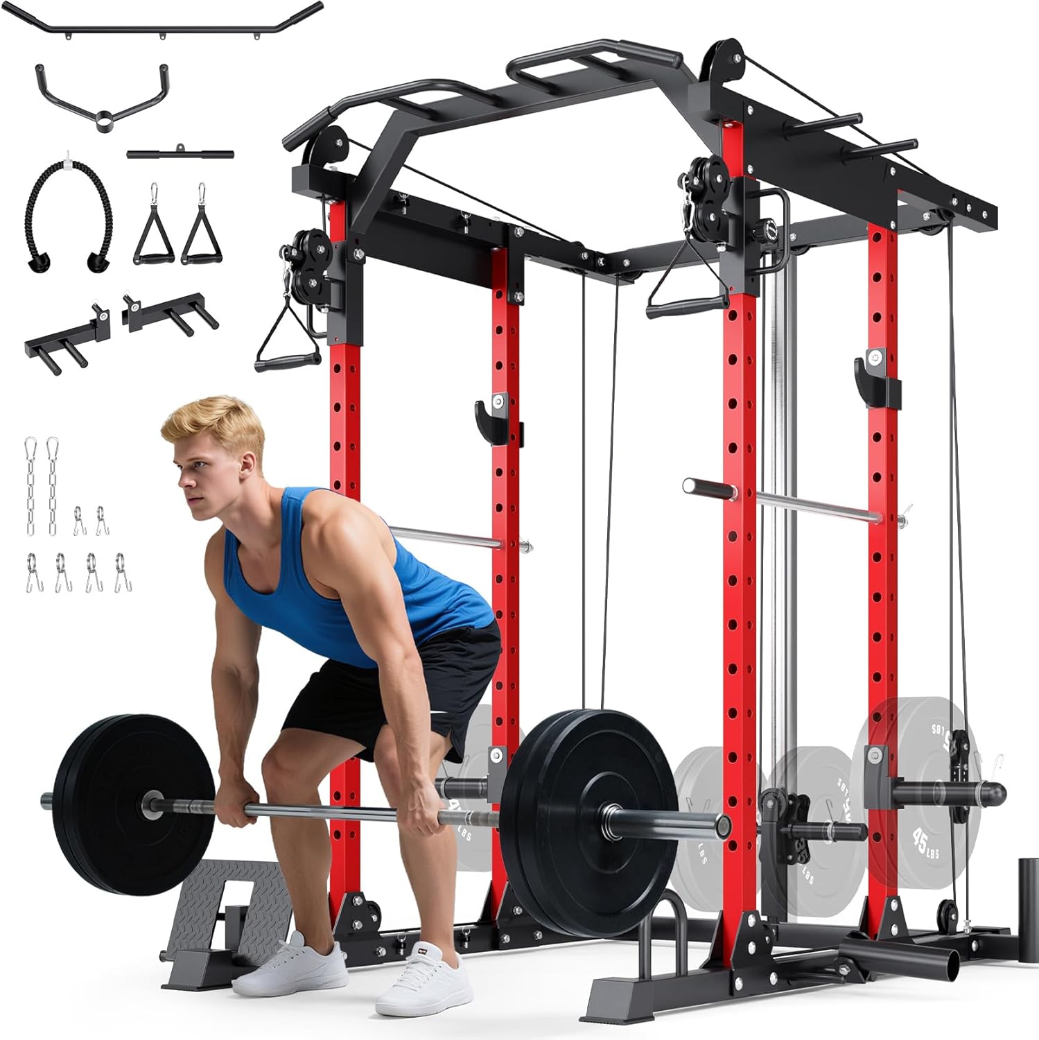 YOLEO YOLEO Power Cage – 1600LBS Adjustable Cable Crossover for Home Gym