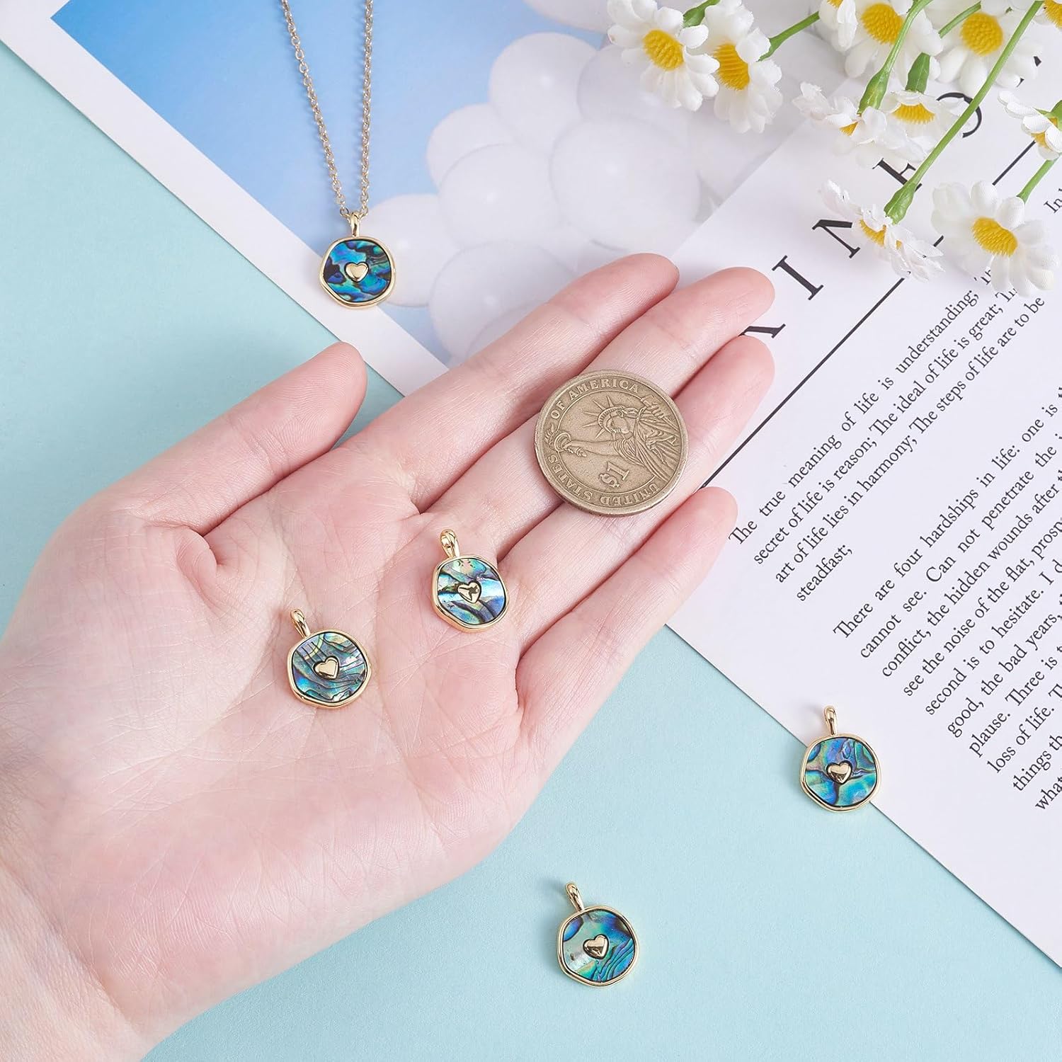 5 Pieces Round Paua Shell Charms Abalone Shell Charms Pendant Natural Shell Pendant for Jewelry Necklace Earring Making Crafts - Image 3