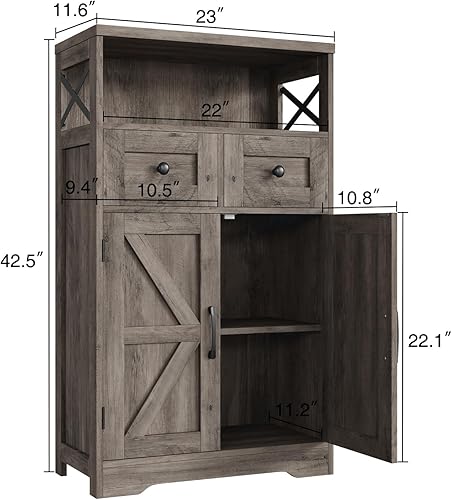 Miniatura 2 de Armario de almacenamiento de granja con cajones y estante, armario de almacenamiento independiente de despensa de cocina, armario de almacenamiento