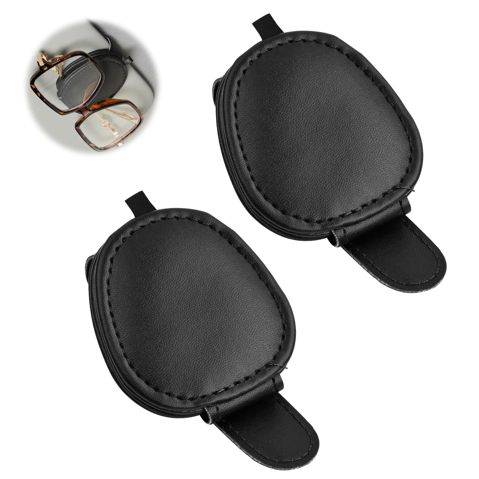 Porta Occhiali Auto Magnetico SUNOYA 2 Pezzi - Supporto Per Visiera In Pelle Universale - Nero
