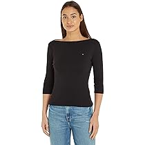 Tommy Hilfiger Donna Maglietta Maniche Lunghe New Cody Slim Scollo a Barca, Nero (Black), M