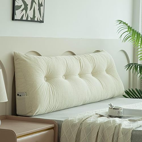 Almohada de cuña de cama para cabecero triangular, almohadas de lectura para sentarse en la cama, apoyo, respaldo, beige, 47 x 4.7 x 15.7 pulgadas
