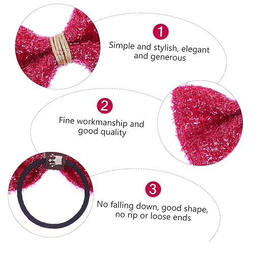 Miniatura 8 de SAFIGLE 2 pares de pajaritas de Navidad para el cabello, moño festivo, soporte para cola de caballo con purpurina, soporte para cola de caballo de