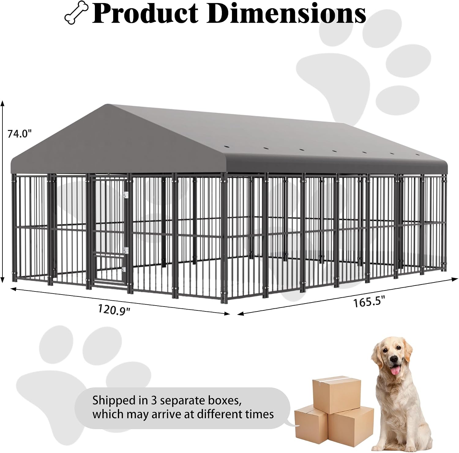 10x14FT Dog Kennel Outdoor, Heavy Duty Large Dog Cage with Gray Roof, Escape-Proof Double Locks & Swivel Feeding Door, Galvanized Metal Dog Run Enclosure for Large Dogs Outside
