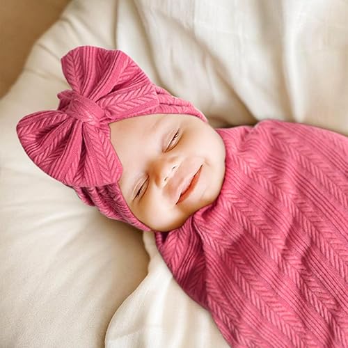 Miniatura 3 de DRESHOW BQUBO - Manta de recepción para recién nacido, cálida para niñas con sombrero de lazo a juego y diadema de lazo, regalo de ducha