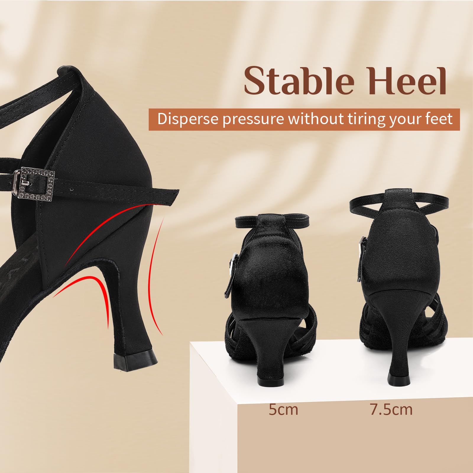 Zapatos de Baile Latino Mujer Satin Profesional Salsa Bachata Tango Práctica Zapatos de Baile de Salon,7.5cm Tacón,Modelo-L3049