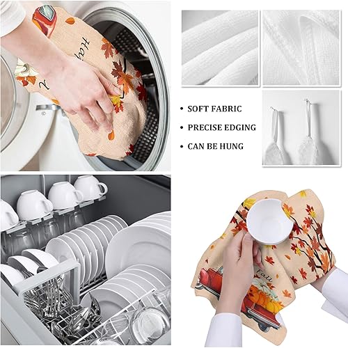 Miniatura 5 de ZEREAA Paquete de 2 toallas de cocina otoñales, hojas de arce, calabazas, rojas, para cocina, ultra suaves, absorbentes, juego de toallas de cocina