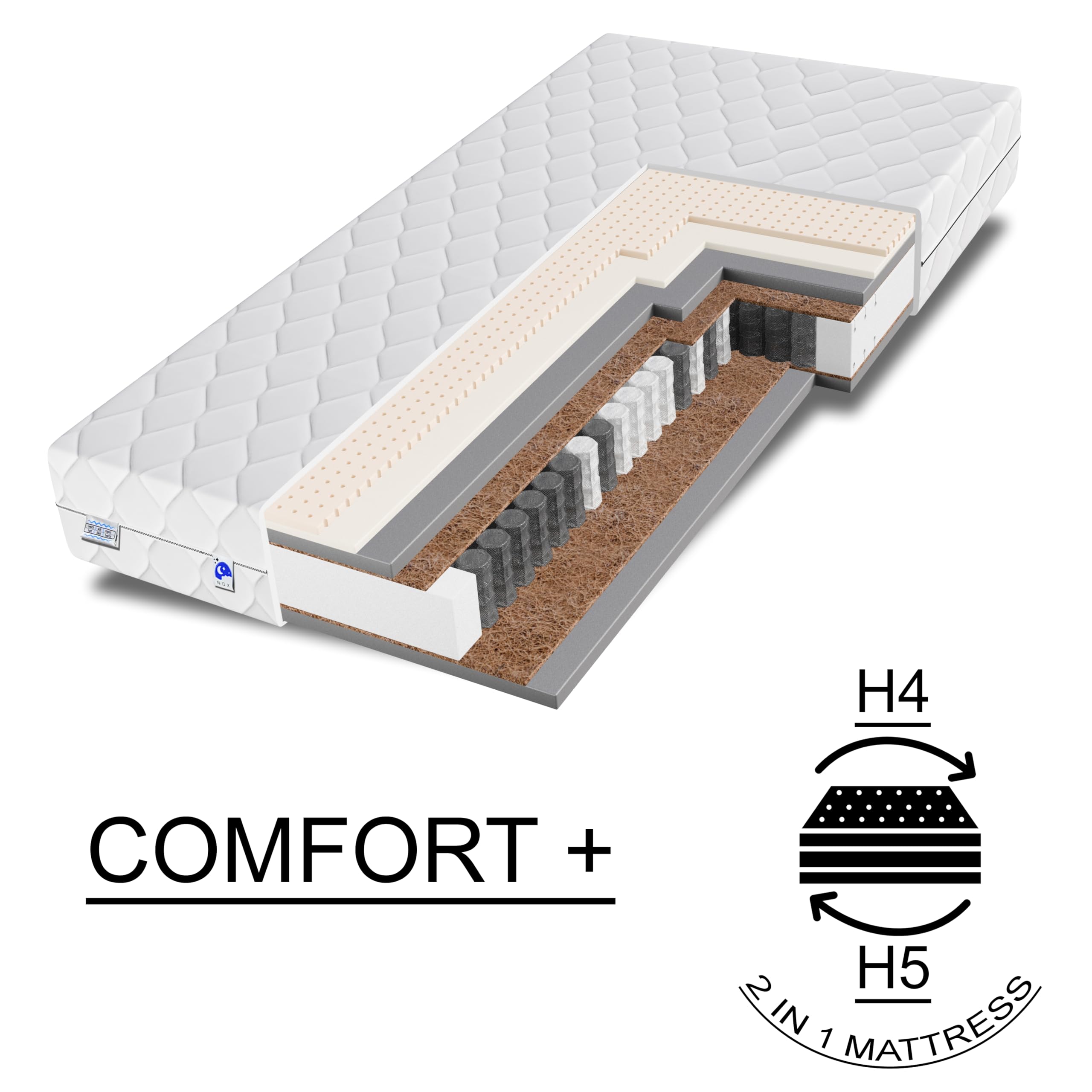TULENA NOX Matelas 100 x 190 cm avec Mousse à mémoire de Forme et Latex| Matelas à Ressorts Ensachés | Fermeté H4 + H5 Confort Plus 25 cm d'Épaisseur | Enroulable réversible