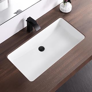 32 Inch Undermount Bathroom Sink Rectangle Undermount Sink White Ceramic Under Counter Bathroom Sinks with Overflow (31.9"x16.5")