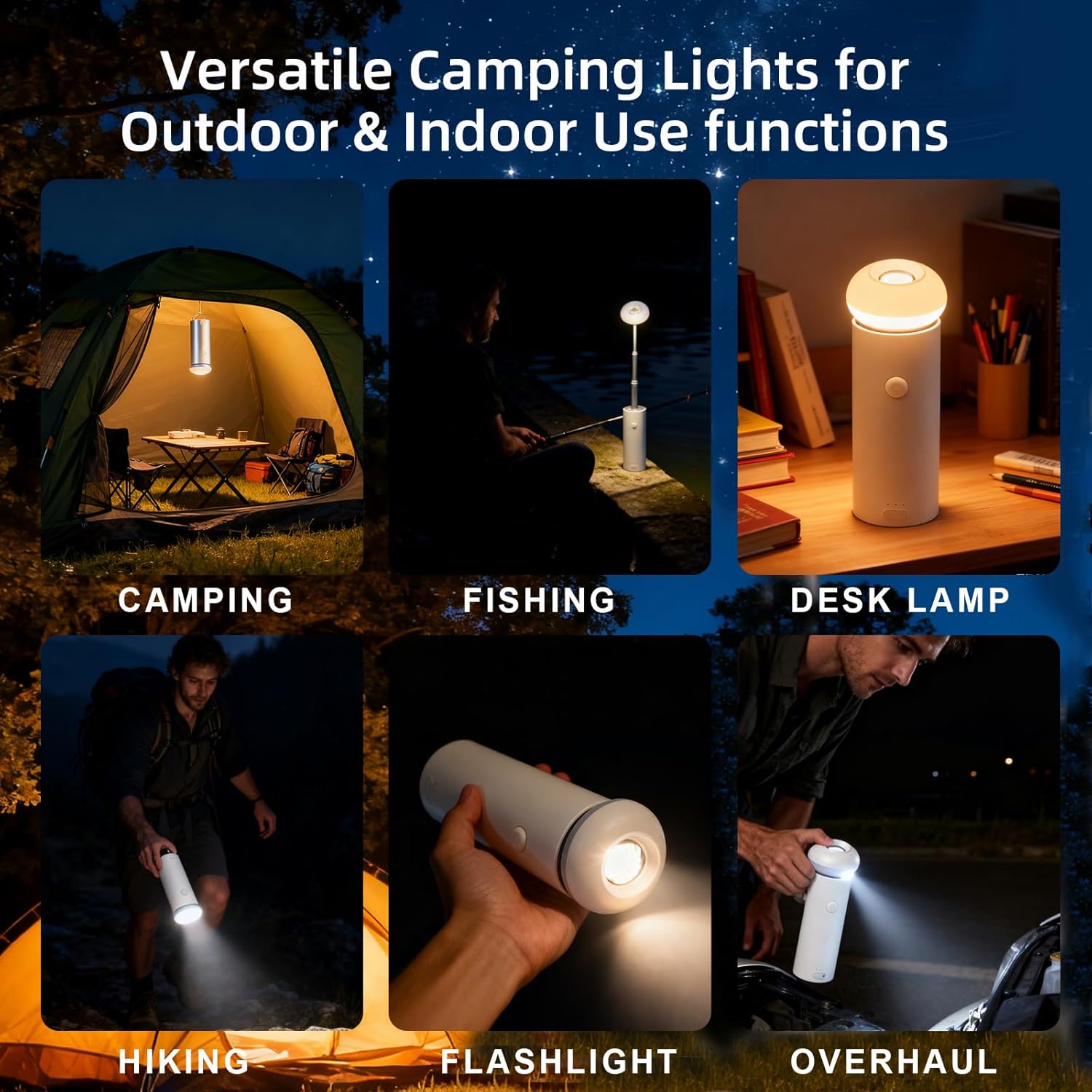 Telescopic Camping Lights,USB Collapsible Magnetic Camping Lantern,Dimmable Powered Portable Camping Light,Multi-Mode Lighting Waterproof Flashlights,Outdoor Work Lights for Hiking,Emergency,Home
