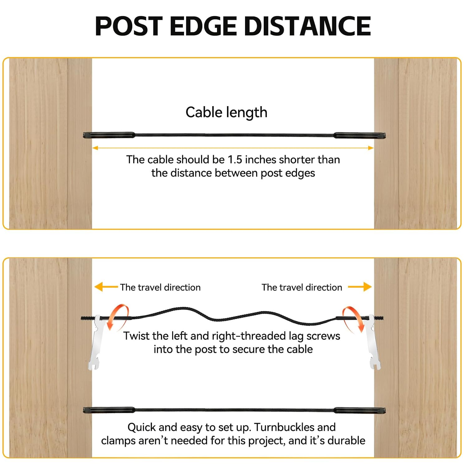 80 Pcs Stainless Steel Black Right&Left Handed Thread Swage Lag Screws with Wrench for Wood Posts Cable System of 1/8" Deck Cable Railing Kit, Wire Railing Kit for Decks, DIY Wood Baluster
