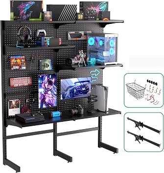 JWX Pegboard Standing Shelf Unit Pro Max with Monitor Support Bars, Gaming Pegboard Shelf with 15 Pieces Organizer Set, Parter for Desk
