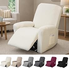 Beige Armchair Cover with Pockets, Stretch Chair Cover for Recliner, TV Armchair, Armchair Cover