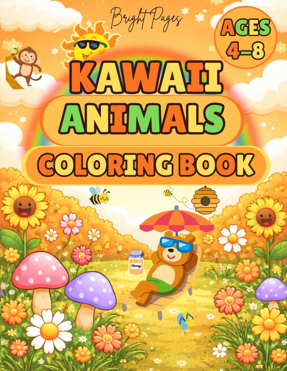 Kawaii Animals Coloring Book Ages 4-8: 75 Adorable and Simple Illustrations for Relaxing and Creative Fun