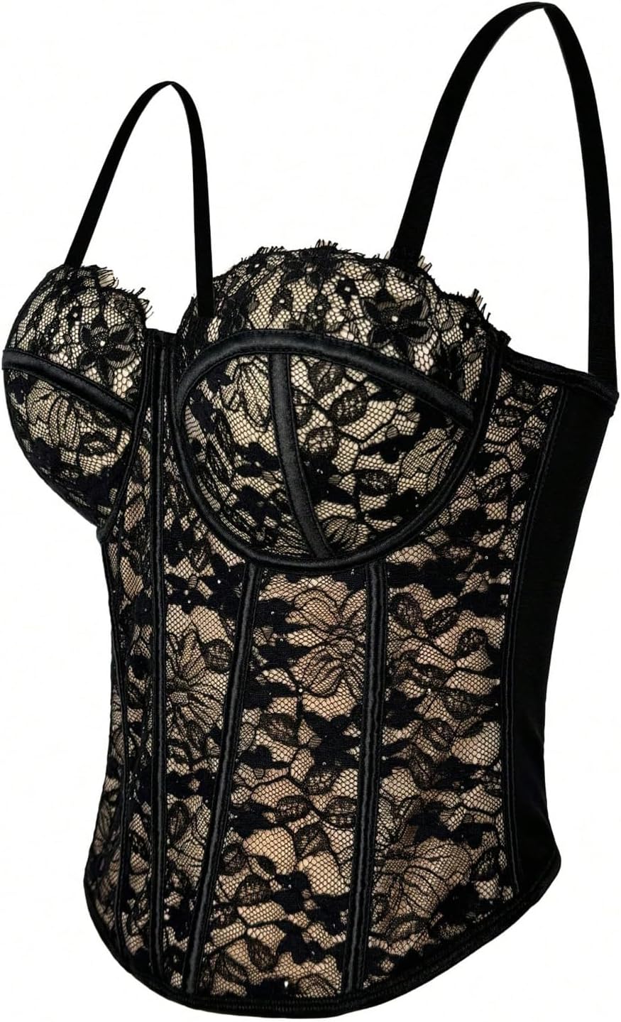 Floerns Women's Lace Bustier Corset Tops Overbust Party Club Date Night Camisole Tops