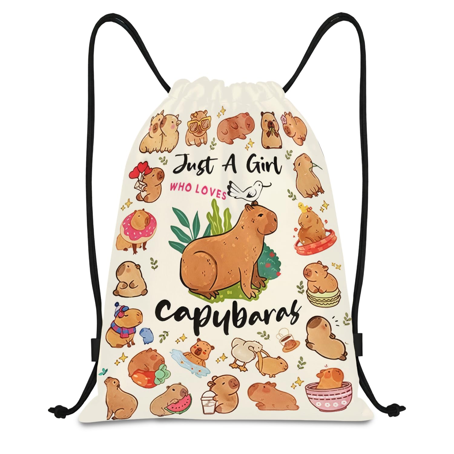 Joalpysm Capybara Drawstring Bags, Waterproof Polyester Swimming Bag with Cute Capybara Patterns, Lightweight Sports Backpack for Swimming, Beach and Camping, 45x35cm