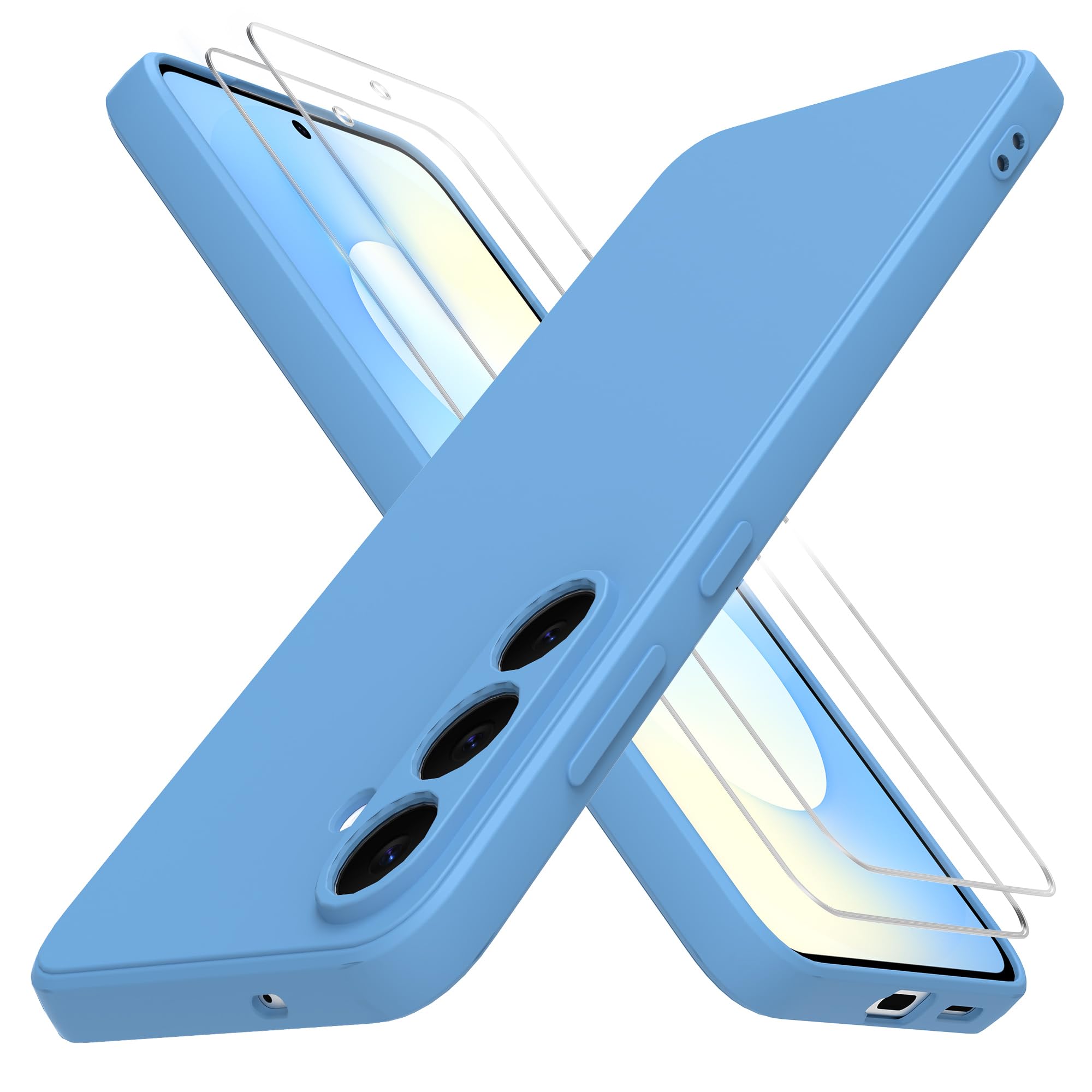 THIYUFUNS Hülle für Samsung Galaxy S25 FE 5G Handyhülle mit 2 Stück Schutzfolie, TPU Silikon Liquid Silicone Dünne Weiche Stoßfest Case Schutzhülle für Samsung Galaxy S25 FE 5G - Blau
