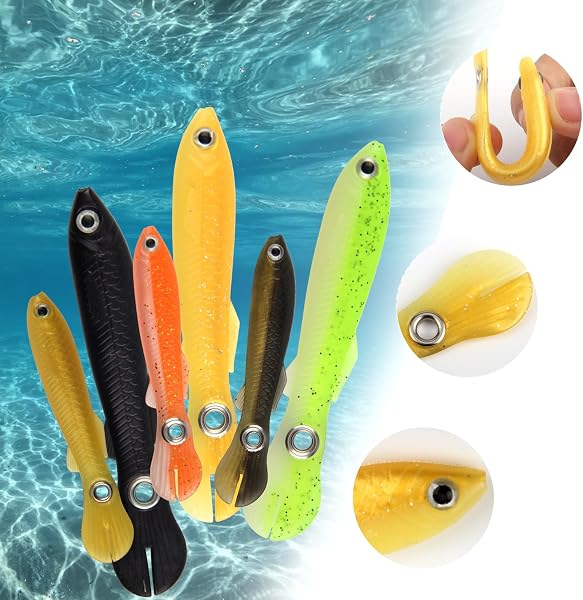 LEIMEND 51 Pezzi Set di Esche da Pesca Esche in Silicone con 15 Testine Piombate Spinning e 36 Esche Siliconiche Trota con Scatola Adatto sia per Ambienti di Acqua Dolce che di Acqua Salata - 3