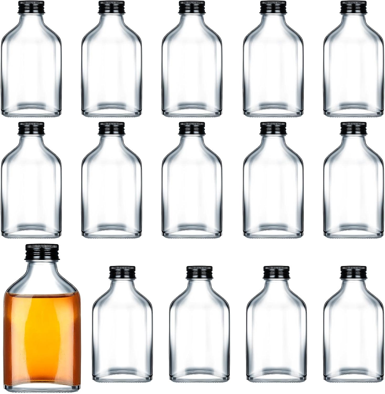 Patelai 16 Pcs 200 ml Small Glass Bottles with Caps Bulk 6.8 oz Mini Clear Flask Liquor Bottles Empty Alcohol Shot Bottling DIY Wedding Gift for Syrup Potion Juice Wellness Vodka Beverages Whiskey Oil
