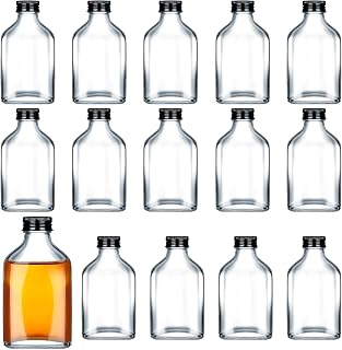 Patelai 16 Pcs Clear Glass Bottles with Caps Mini Glass Flask Liquor Bottles Empty Alcohol Shot Bottling Small Champagne Container DIY Gift for Wine Beverages Liquor Drinks Oil Beer (200 ml/ 6.8oz)