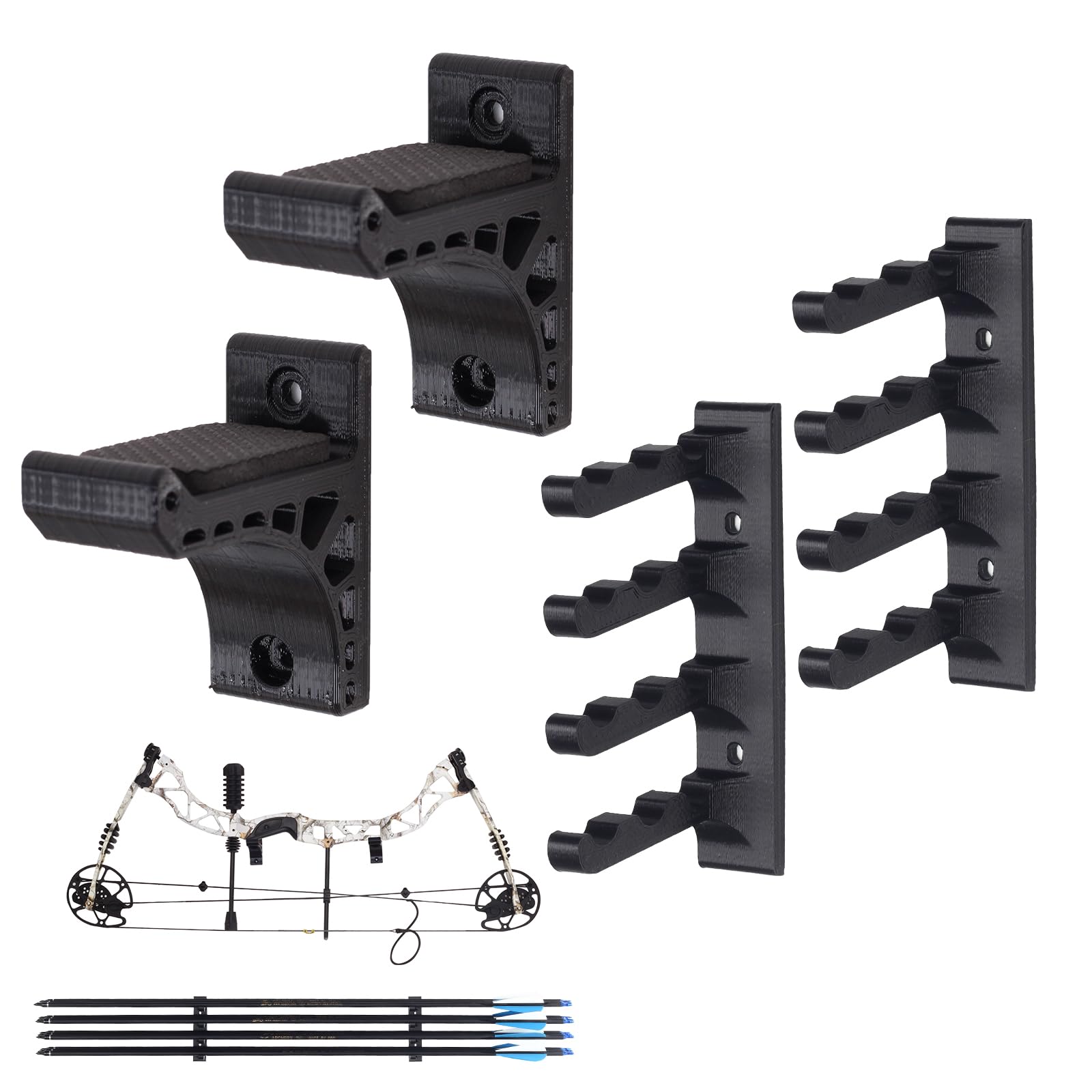 FENJANER Archery Wall-Mounted Bow Rack and Arrow Holder - Bow Wall Mount Storage for Recurve Bow Compound Bow Longbow - 12 Arrows Display Hanger Brackets for Wall in Home