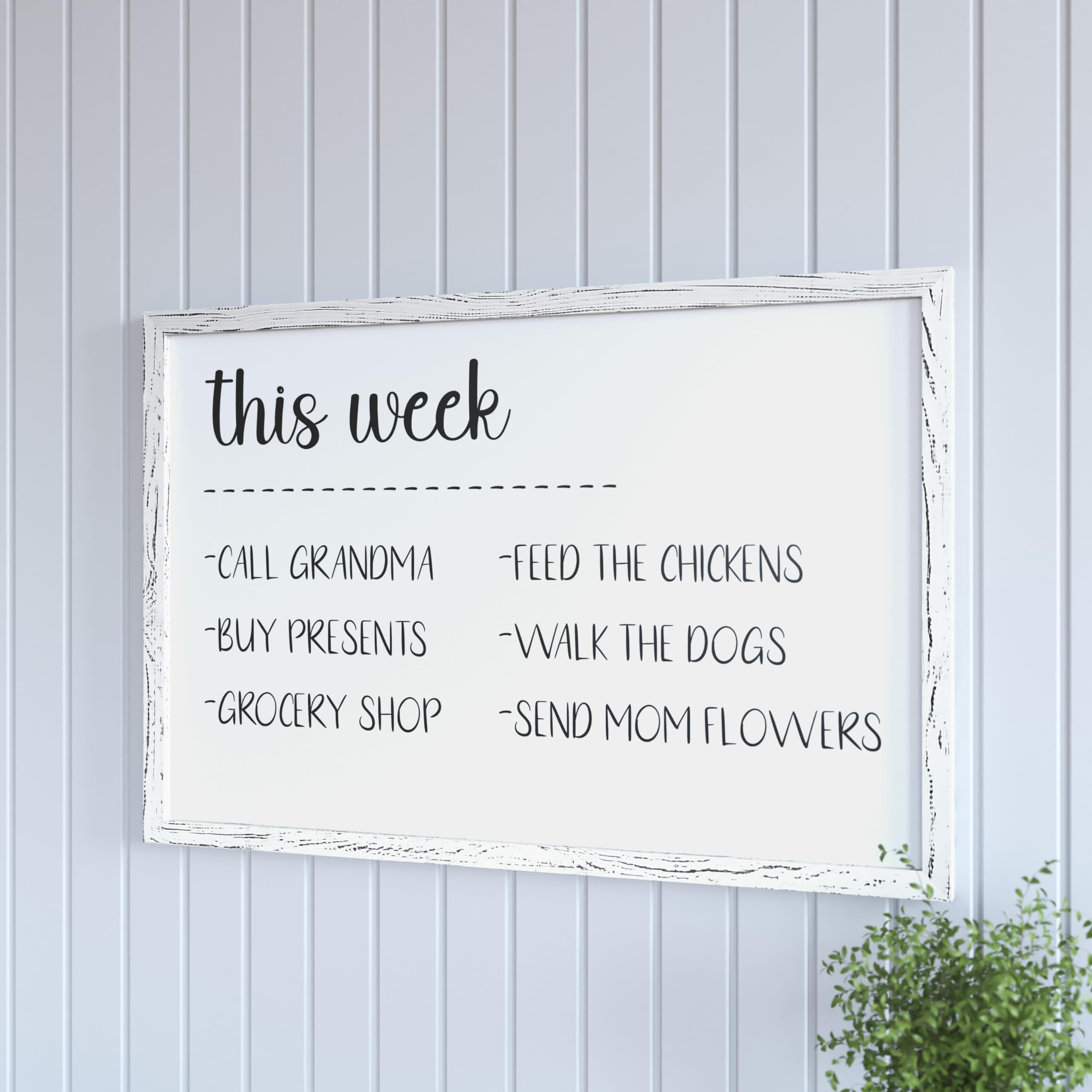 HBCY Creations Wall Mount Whitewashed White Board - 24"x36" - Dry Erase Marker, 4 Magnets, Eraser - Wood Frame - for Kitchen, Classrooms, Restaurant Menus and More!