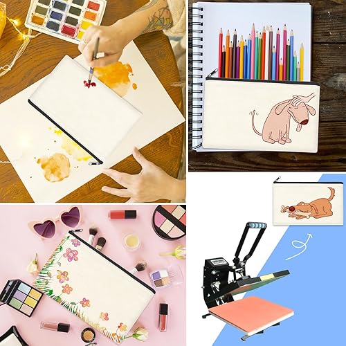 Vista 31 de ZeeDix Bolsa de lona, bolsa de cosméticos multiusos con cremallera, bolsa de lona con cremallera para manualidades, bolsas de maquillaje en blanco