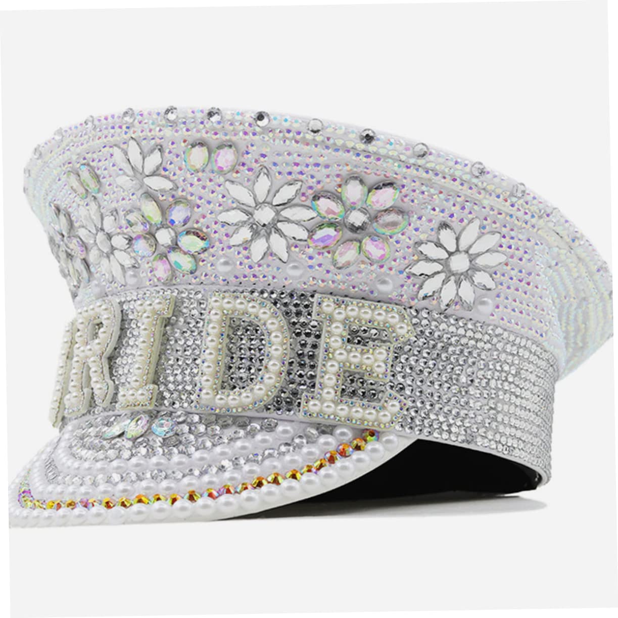 Sombrero Blanco Incrustaciones de Cristal Cómodo y Ajustable para Novia Adecuado para Despedidas de Soltera y Fiestas Playa